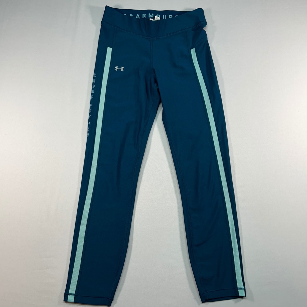 Under Armour‎ Teal Blue HeatGear Leggings Aqua Stripe Performance Tights Small